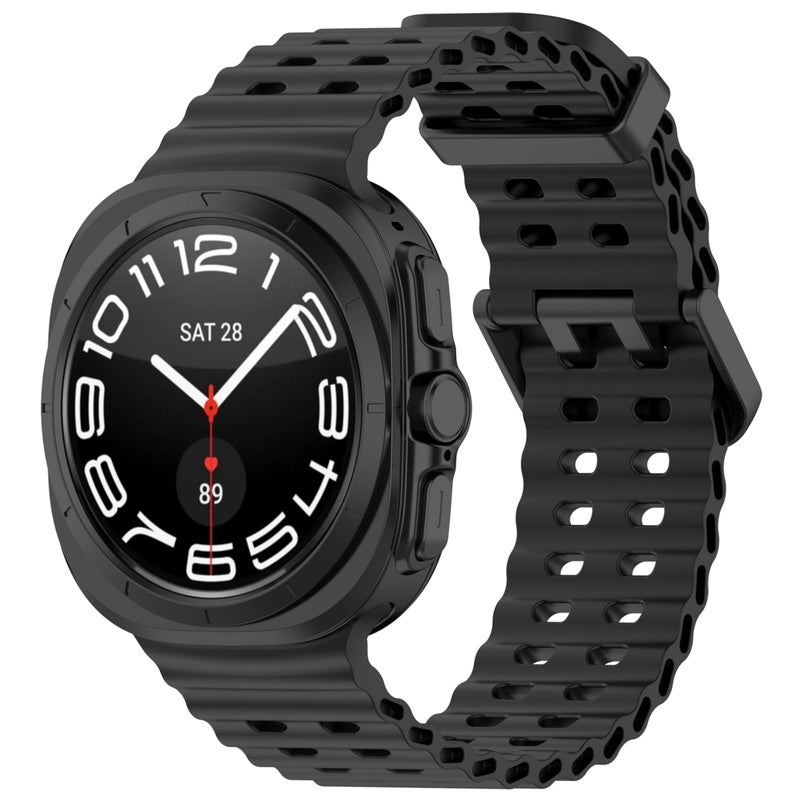 Vurtboly Rugged Silicone Replacement Band Compatible with Samsung Galaxy Watch 7 Ultra (47mm, 2024) – Breathable Adjustable Strap – Black - Image 2