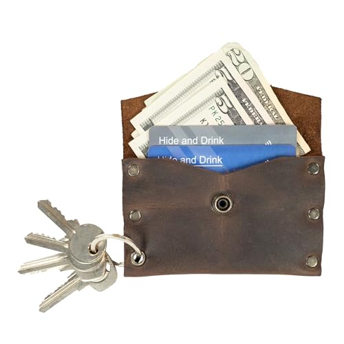 Hide & Drink Hide Drink Leather Riveted Envelope Keychain Holds Up to 4 CardsCard OrganizerHolderCaseRusticCashAccessories Handmade Bourbon Brown - Image 3