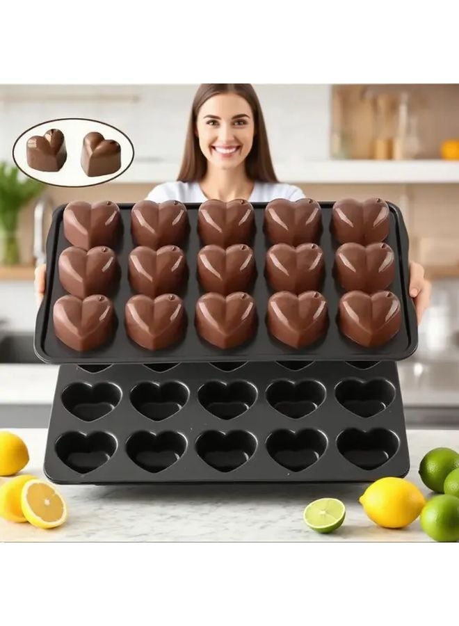 Brown Heart Shaped Cake Mold 15 Cavity Silicone Chocolate Fondant Non Stick Reusable - Image 2