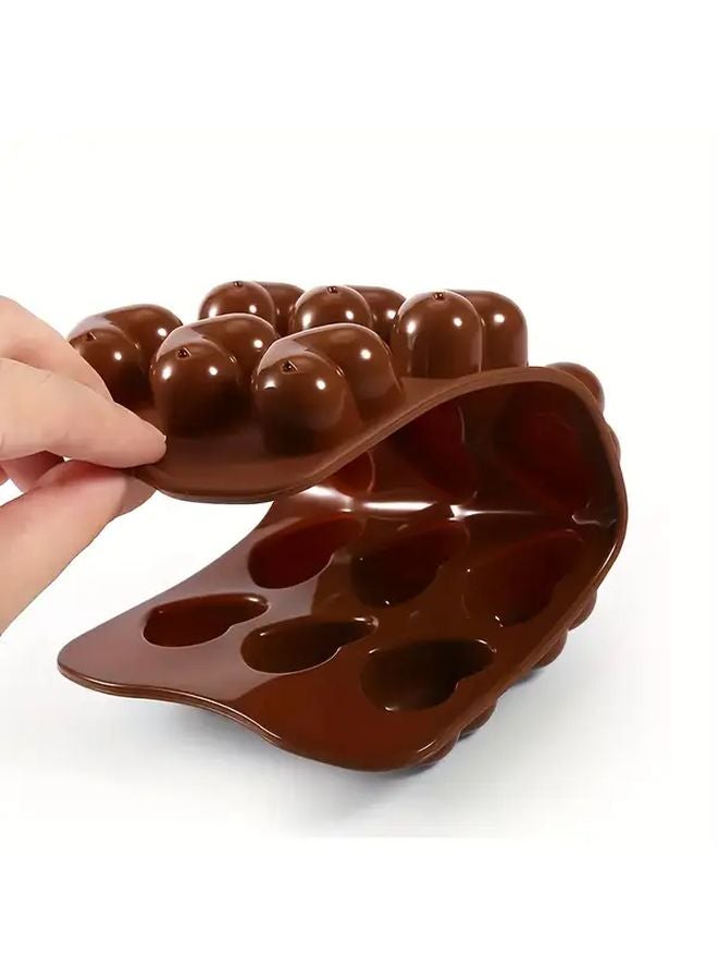 Brown Heart Shaped Cake Mold 15 Cavity Silicone Chocolate Fondant Non Stick Reusable - Image 1