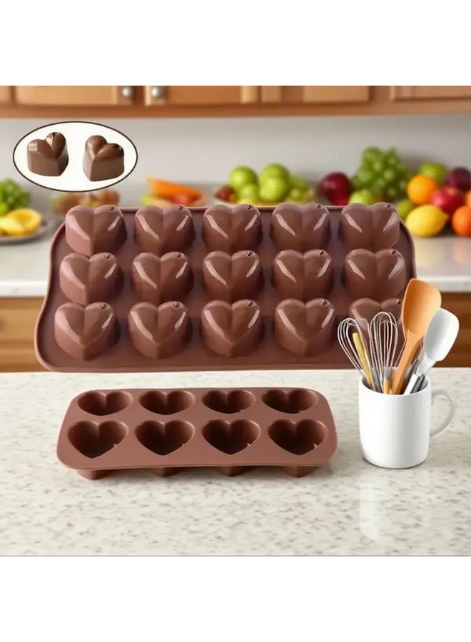Brown Heart Shaped Cake Mold 15 Cavity Silicone Chocolate Fondant Non Stick Reusable - Image 4