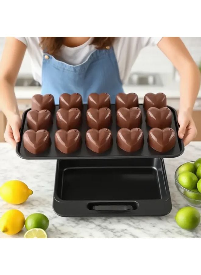 Brown Heart Shaped Cake Mold 15 Cavity Silicone Chocolate Fondant Non Stick Reusable - Image 3