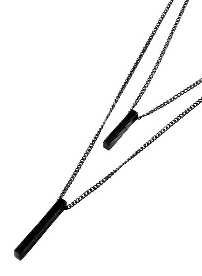 CrownLit Matching Black Metal Bar Pendant Necklace Set for Couples, Double Chain Design - Image 1