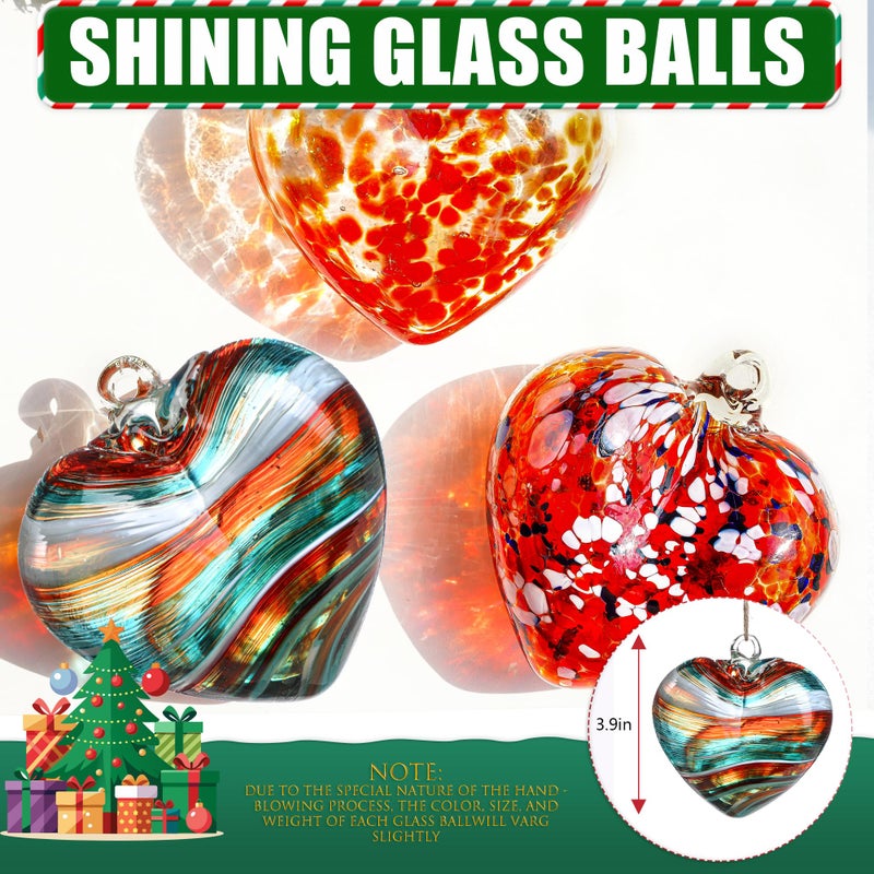 QFkris Hand Blown Glass Gazing Balls for Garden Red Heart Hanging 3.8" Friendship Balls for Gift Heart Shape Ornaments for Decoration (Red - C) - Image 4