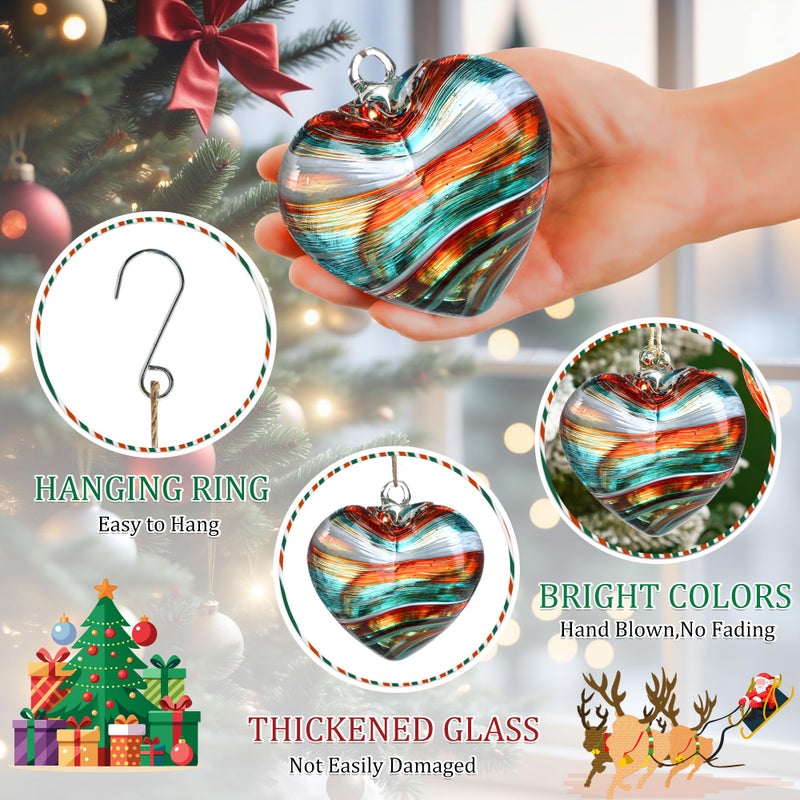 QFkris Hand Blown Glass Gazing Balls for Garden Red Heart Hanging 3.8" Friendship Balls for Gift Heart Shape Ornaments for Decoration (Red - C) - Image 3