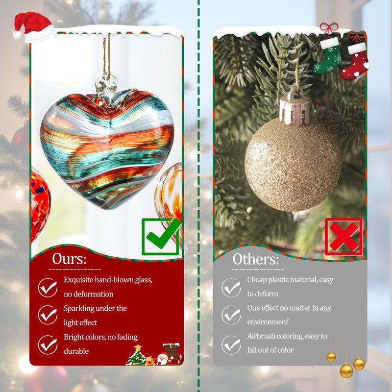 QFkris Hand Blown Glass Gazing Balls for Garden Red Heart Hanging 3.8" Friendship Balls for Gift Heart Shape Ornaments for Decoration (Red - C) - Image 2