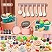 JOKERKING 150Pcs Kitchen Playset Toddlers Pretend Cooking Cookware Accessories Food Picnic Blanket Fruits Veges 2Pack Shopping Storage Basket Dessert and Prop Money Gift for Kids Pink - Image 2