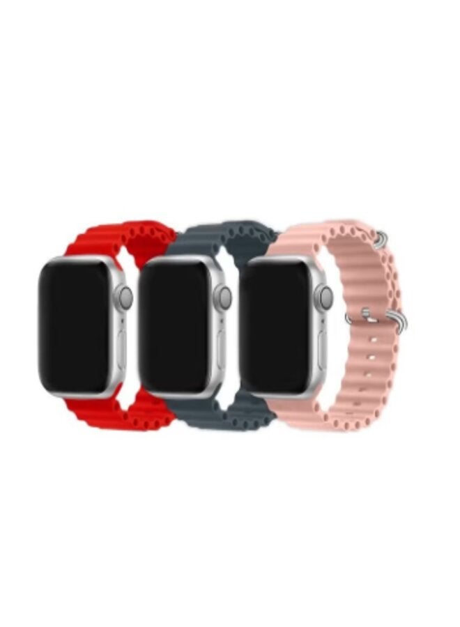 3Pack for Apple Watch Ocean Band 49mm 45mm 44mm 42mm Soft Silicone Loop Strap for iphone Watch Series For 1/2/3/4/5/6/SE/7/8 Ultra Red/Midnight Blue/Pink 