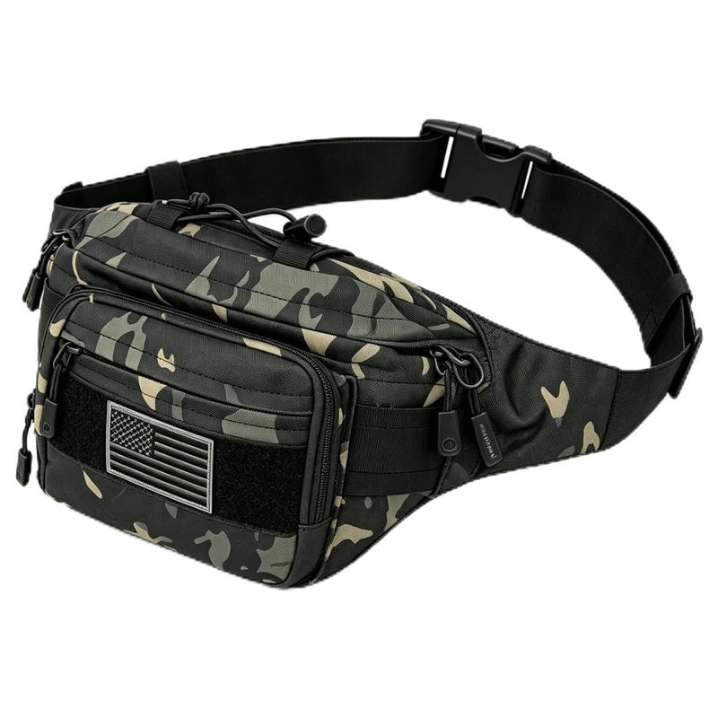 SOWHUP Tactical Fanny PackMilitary Waist Bag Pack with US Patch Utility Hip Belt Bumbag for Outdoor Fishing Hiking Black c4 Zipper Pockets - Image 2