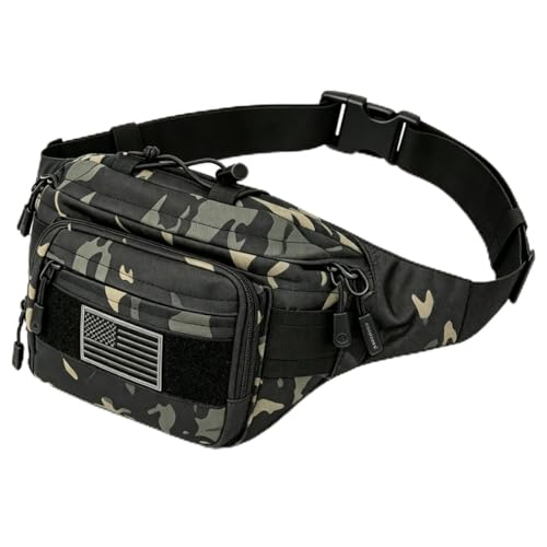SOWHUP Tactical Fanny PackMilitary Waist Bag Pack with US Patch Utility Hip Belt Bumbag for Outdoor Fishing Hiking Black c4 Zipper Pockets - Image 1