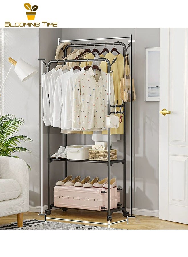 بلومنغ تايم حامل تخزين متعدد الطبقات متعدد الوظائف لتجفيف الملابس المنزلية حامل معاطف حامل تخزين بسيط - أسود - Image 1