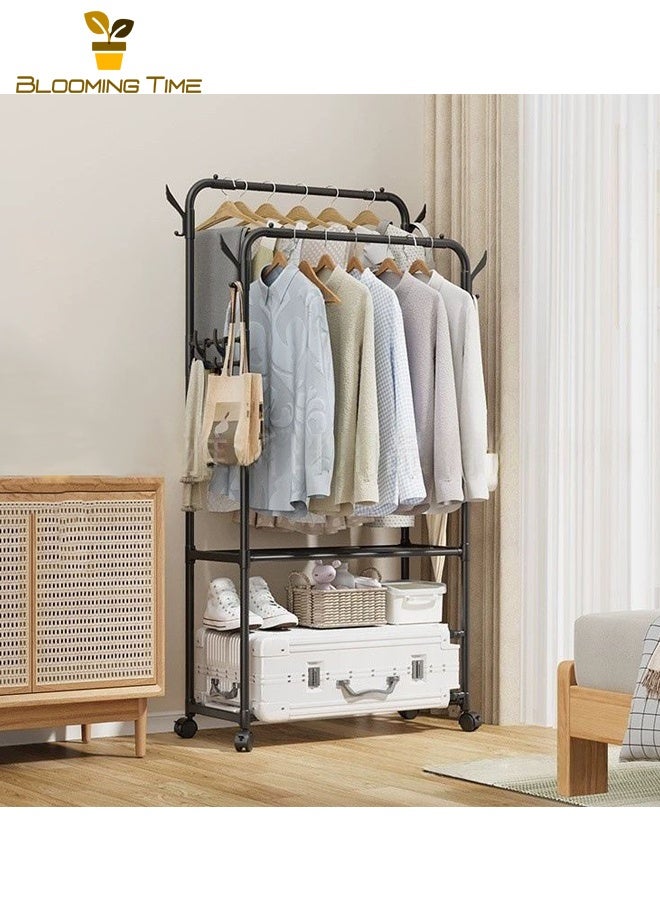بلومنغ تايم حامل تخزين متعدد الطبقات متعدد الوظائف لتجفيف الملابس المنزلية حامل معاطف حامل تخزين بسيط - أسود - Image 2