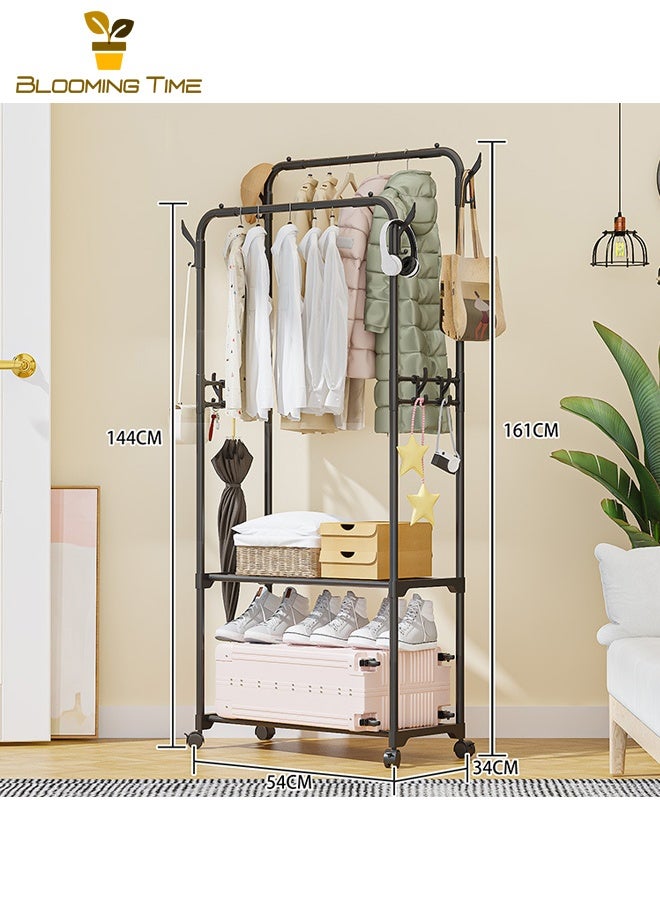 بلومنغ تايم حامل تخزين متعدد الطبقات متعدد الوظائف لتجفيف الملابس المنزلية حامل معاطف حامل تخزين بسيط - أسود - Image 3