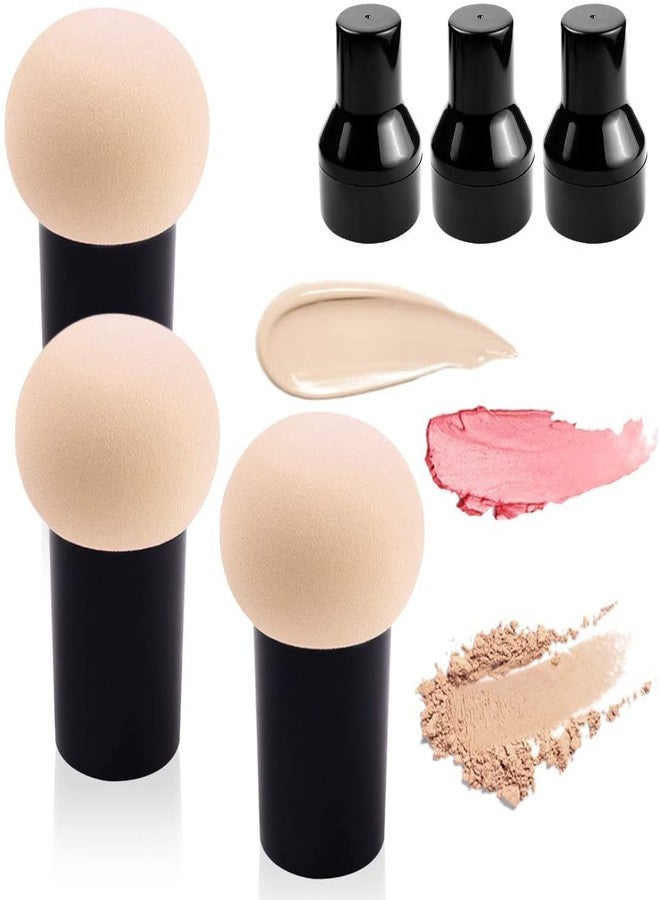 AVTY Mushroom Makeup Sponge Cosmetic Blender Puff Latex Free Face Sponge Beauty Puff Makeup Brush Sponge with Handle Case for Concealer BB Cream Foundation Makeup Tools (3 Pack, Skin Color) - Image 1