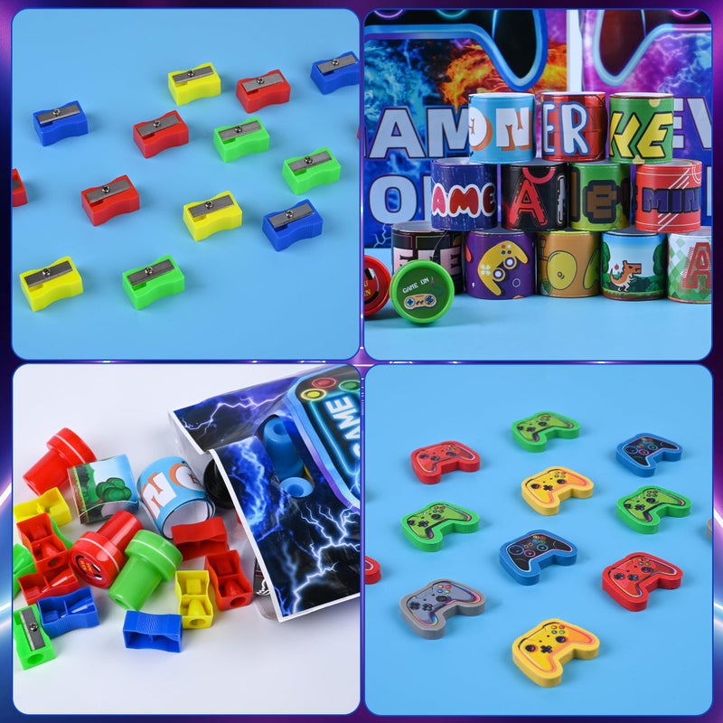 Ulema 218 Pcs Video Game Party Favors With Video Game Pencils Pencil Sharpener Slap Bracelets Stickers and Erasers for Video Game Gamer Birthday Party Supplies - Image 4