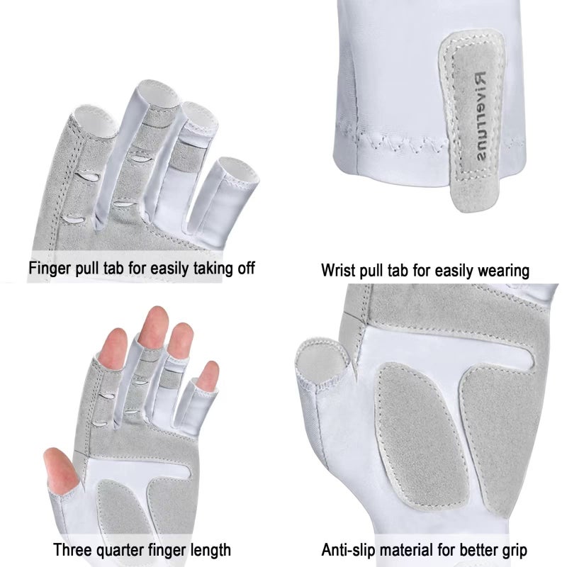 Riverruns UPF 50+ Fishing Gloves for Men Women Sun Gloves UV Protection for Outdoor, Kayaking, Rowing, Paddling, Canoeing(Light Gray, S) - Image 2