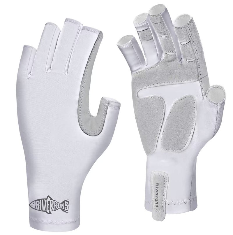 Riverruns UPF 50+ Fishing Gloves for Men Women Sun Gloves UV Protection for Outdoor, Kayaking, Rowing, Paddling, Canoeing(Light Gray, S) - Image 1