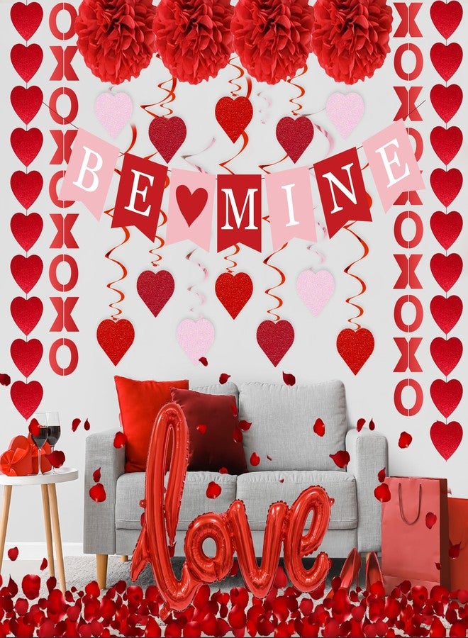DMIGHT DIMIGHT Red Valentine's Day Decoration Set, BE MINE Banner, Love Heart XO Garlands, Rose Petals, Hanging Swirls, Foil Love Balloons For Party Home Classroom Wedding Bedroom Office - Image 4