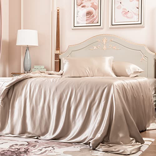 PROMEED 100 Mulberry Silk Duvet Cover Set 3PCS King Size Real 23 Momme Grade 6A Silk Bedding Set with Duvet Cover and Pillowcases Champagne King - Image 1
