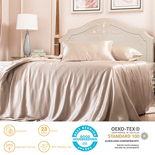 PROMEED 100 Mulberry Silk Duvet Cover Set 3PCS King Size Real 23 Momme Grade 6A Silk Bedding Set with Duvet Cover and Pillowcases Champagne King - Image 3