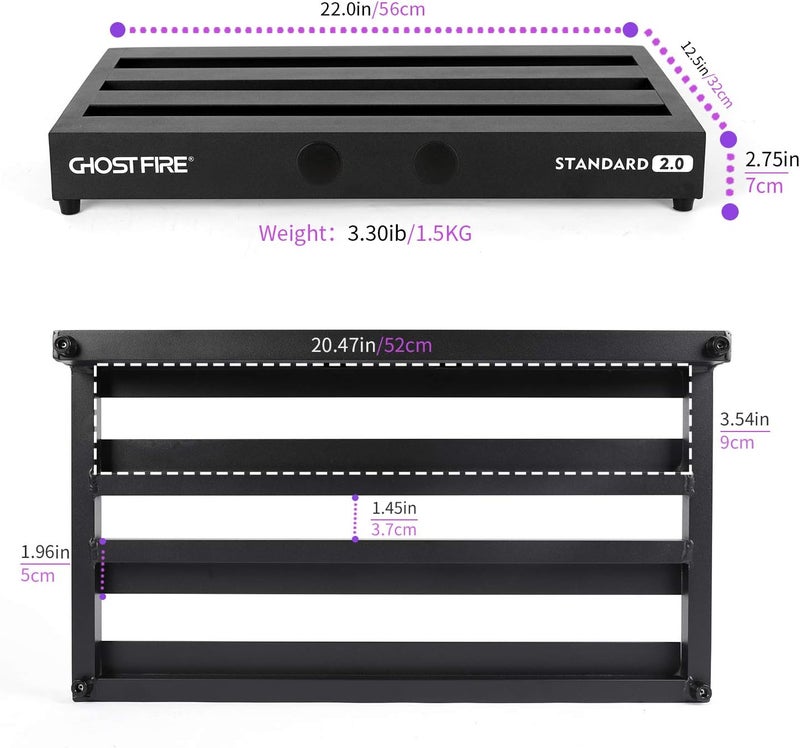 GHOSTFIRE Ghost Fire Guitar Pedal Board Aluminum Alloy 3.3lb Effect Pedalboard 22''x12.5''with Carry Bag,V series (V-STANDARD 2.0) - Image 2