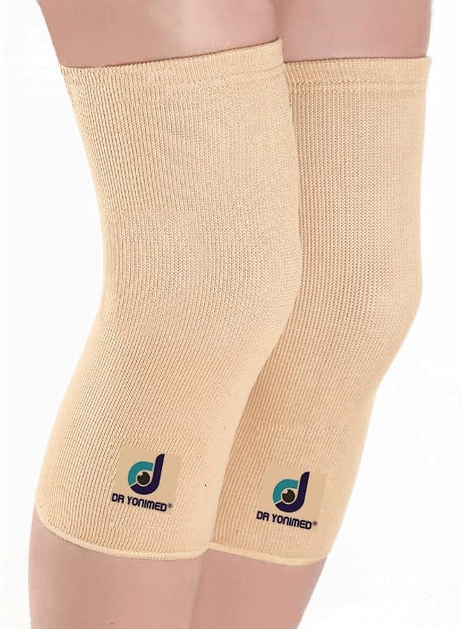 Dr Yonimed Stretchable Knee Cap Beige Color, Medium Size Knee Brace Knee Support & Joint Pain Relief Suitable For Men, Women & Children Useful for Running, Skating, Arthritis and Injury- (1 Pair) - Image 1