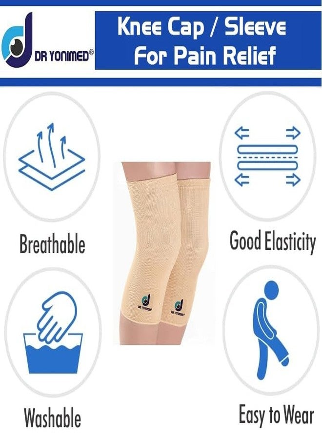 Dr Yonimed Stretchable Knee Cap Beige Color, Medium Size Knee Brace Knee Support & Joint Pain Relief Suitable For Men, Women & Children Useful for Running, Skating, Arthritis and Injury- (1 Pair) - Image 4