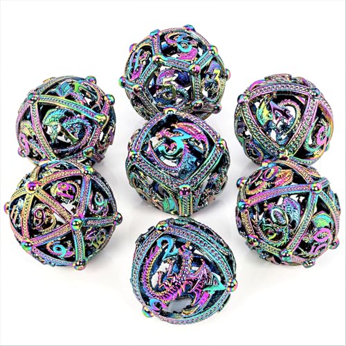 Soar Forge Metal DND Dice Set Unique Round Hollow Orb Design for Better Rolling Beautiful Dragon Set for Role Playing Games RPG Stunning DD Dungeons and Dragons Dice Rainbow - Image 5