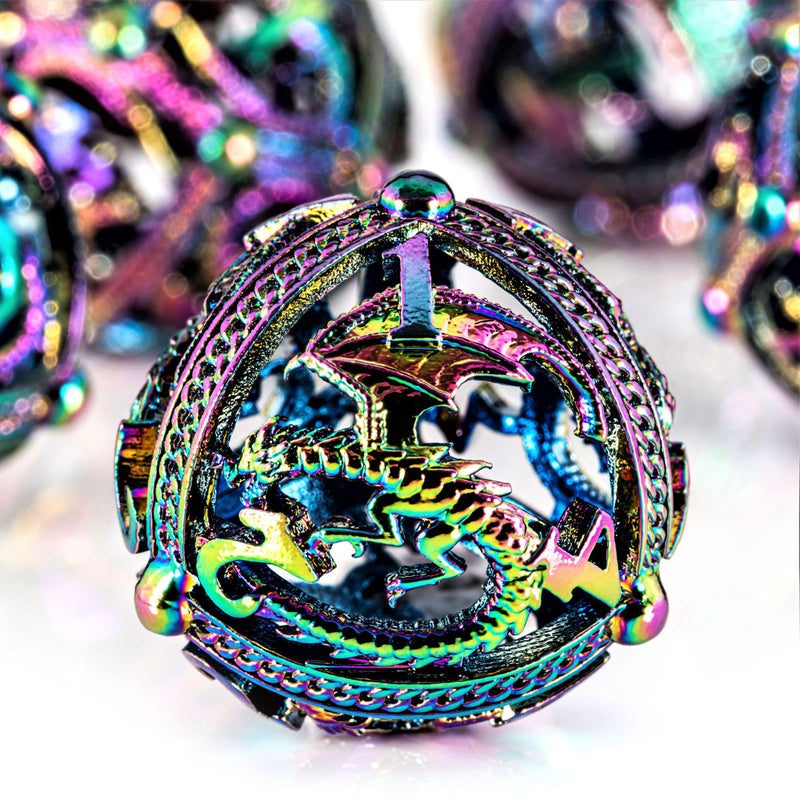 Soar Forge Metal DND Dice Set Unique Round Hollow Orb Design for Better Rolling Beautiful Dragon Set for Role Playing Games RPG Stunning DD Dungeons and Dragons Dice Rainbow - Image 4