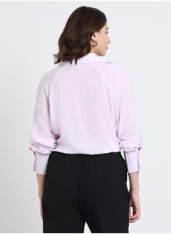 Dennis Lingo Lavender Relaxed Fit Shirt for Women - Viscose Crepe, Full Sleeves, Shirt Collar, Solid, Casual, Wash Care  - Image 3
