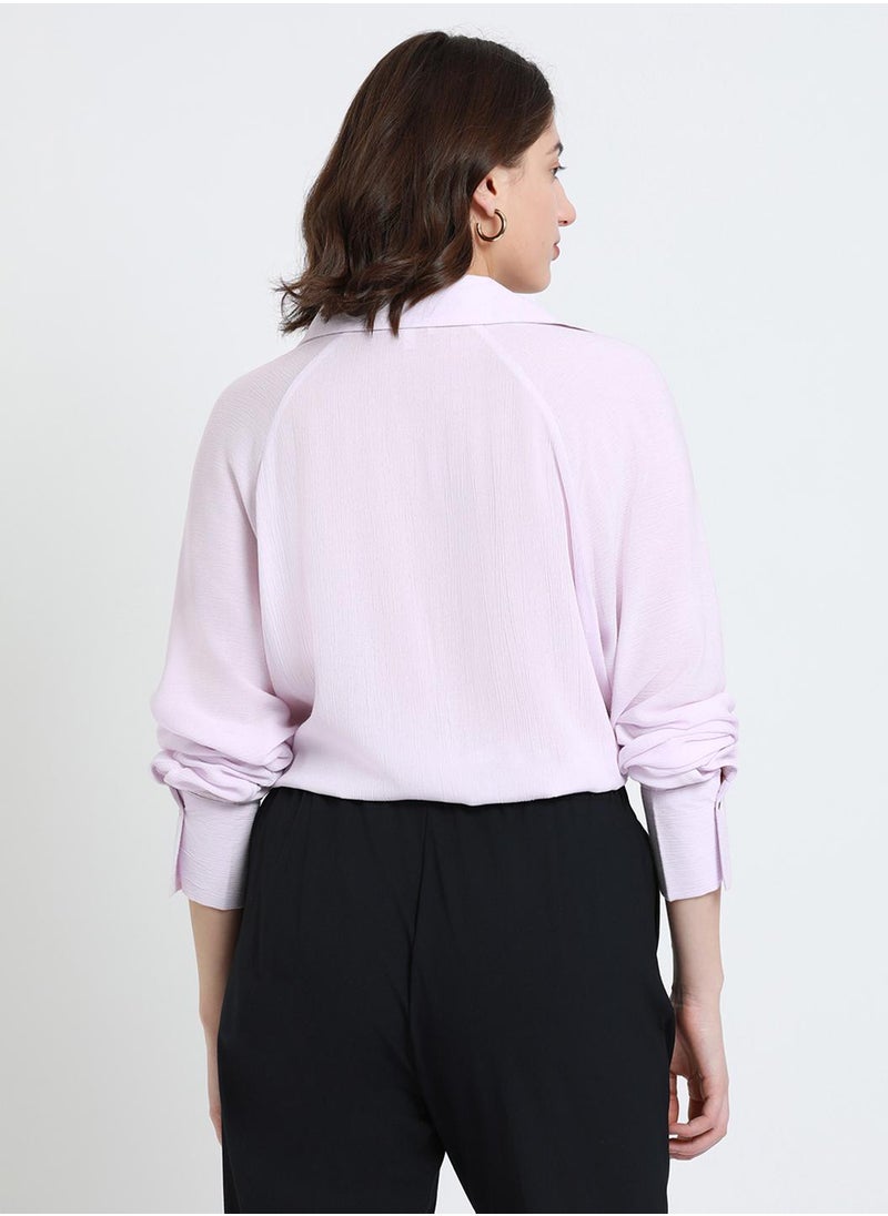 Dennis Lingo - Lavender Relaxed Fit Shirt for Women - Viscose Crepe, Full Sleeves, Shirt Collar, Solid, Casual, Wash Care - Image 1