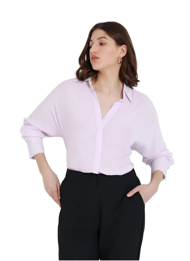 دينيس لينغو Lavender Relaxed Fit Shirt for Women - Viscose Crepe, Full Sleeves, Shirt Collar, Solid, Casual, Wash Care