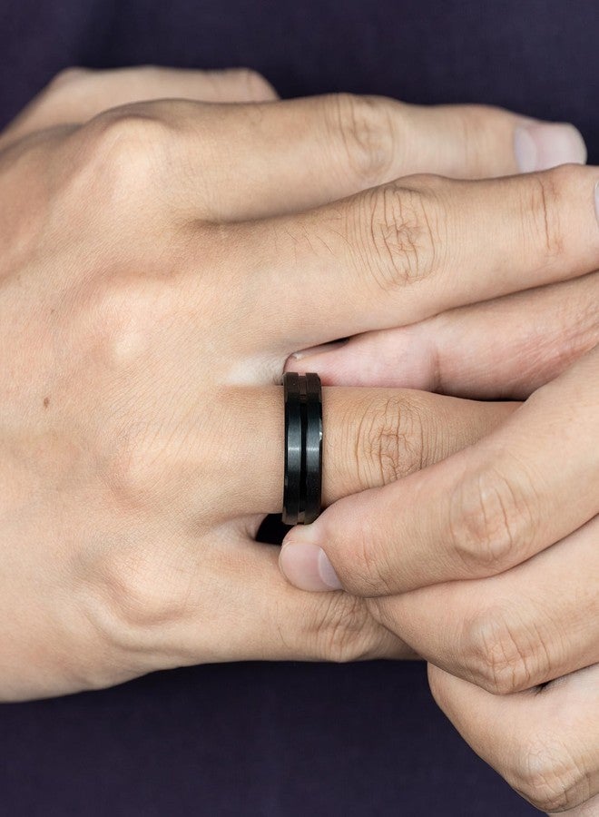 Corato 3PCS Stainless Steel Rings for Men, 8MM Titanium Rings for Men, Black Gold Silver Mens Wedding Band Set, Grooved Center Matte Brushed Finish Polished Ring Comfort Fit 10 - Image 2