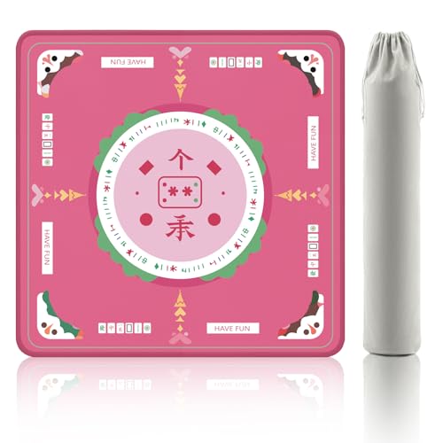 2F22E Mahjong Table Mat for American Mahjong Neoprene NonSlip Noise Reduction Mat with Printed Rules 324 x 324 Inch Pink Table Cover for Poker Cards Board Games - Image 1
