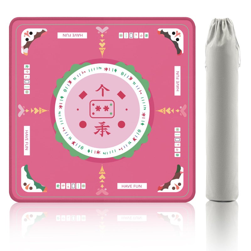 2F22E Mahjong Table Mat for American Mahjong Neoprene NonSlip Noise Reduction Mat with Printed Rules 324 x 324 Inch Pink Table Cover for Poker Cards Board Games - Image 3