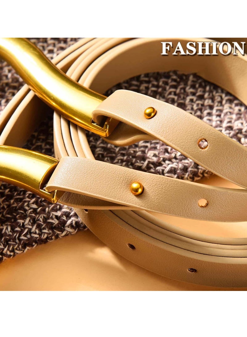 KASTWAVE Skinny Leather Belts, Womens Belts with Double-layer Faux Leather, Large Gold U-Shape Metal Buckle, U-Shaped Thin Waist Belt for Women - Image 2