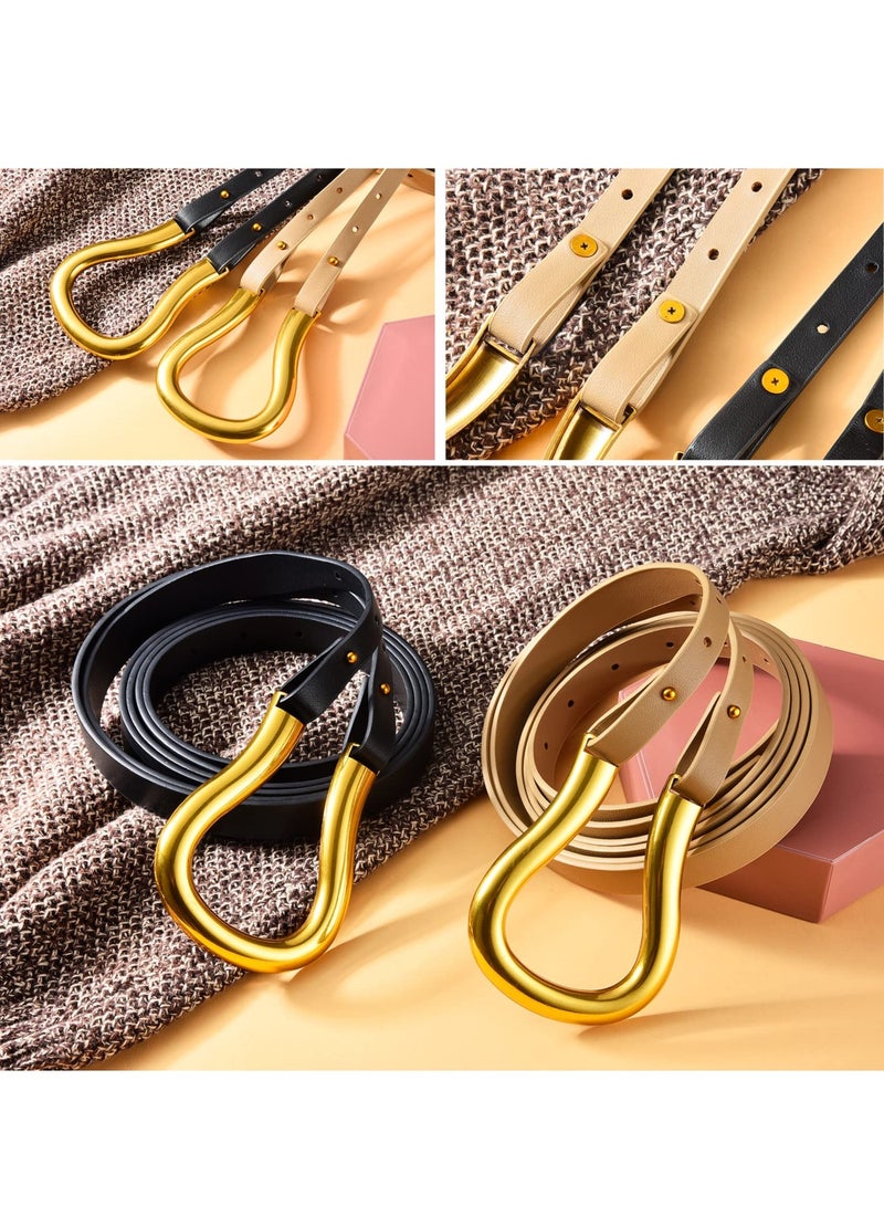 KASTWAVE Skinny Leather Belts, Womens Belts with Double-layer Faux Leather, Large Gold U-Shape Metal Buckle, U-Shaped Thin Waist Belt for Women - Image 5