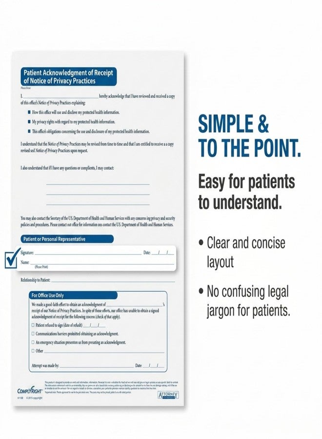 ComplyRight HIPAA Patient Ack. of Receipt of Notice of Privacy Practices | 8-1/2” x 11” | Medical Form | 200 Pack - Image 3