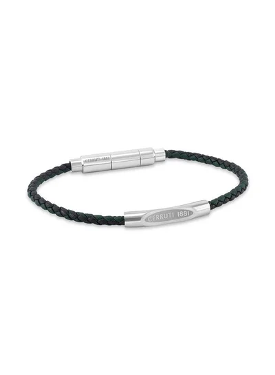 CERRUTI 1881 Matteo Black Green Braided Leather Bracelet for Men 180mm