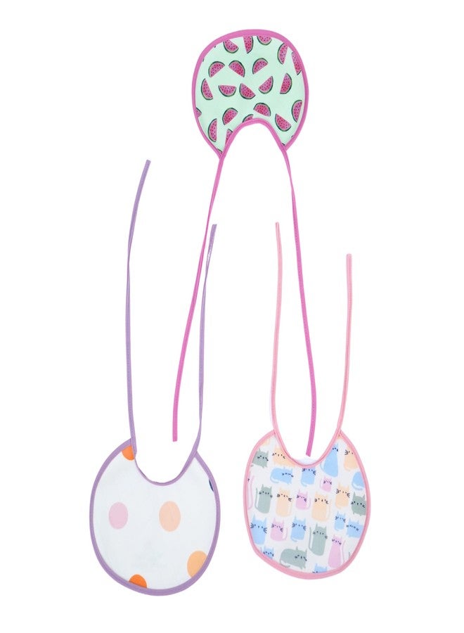 Happy Matty مجموعة مرايل رضاعة الأطفال من هابي ماتي، سريعة الجفاف وقابلة للغسل، 3 قطع، متعددة الألوان، من 0 إلى 3 سنوات، بنقشة قطة وبطيخ منقطة، حجم صغير (19 سم × 16 سم). - Image 2