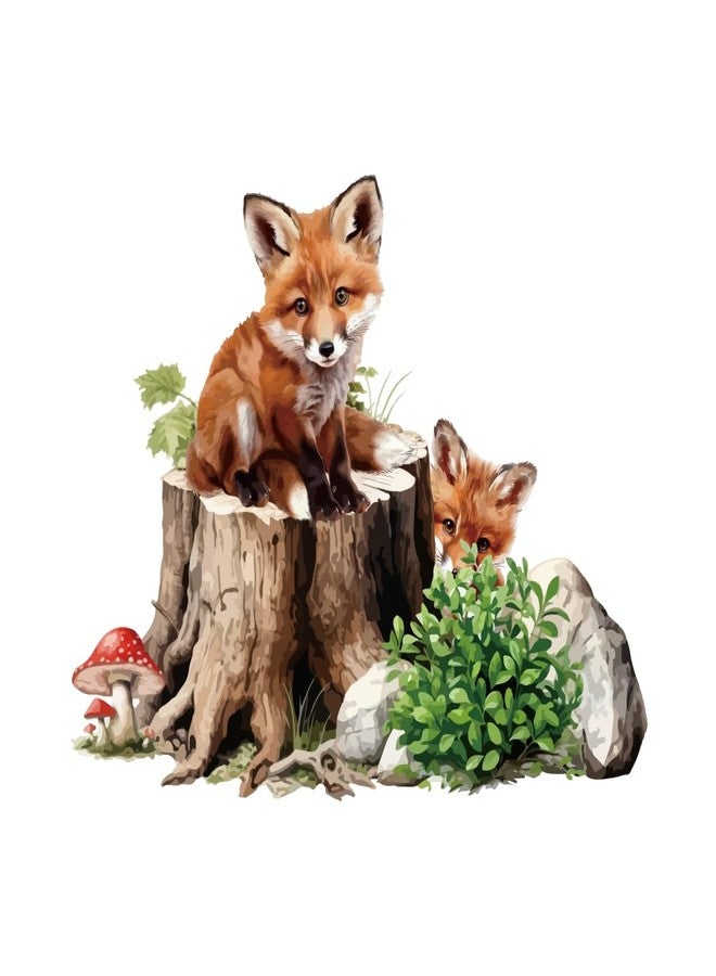 SUPERDANT Stump Fox Wall Stickers Carton Foxes Wall Decals Cute Animal Mushroom Vinyl DIY Art Decor for Baby Nursery Children Bedroom Living Room Wallpaper Decoration 37.7x26.7in - Image 1