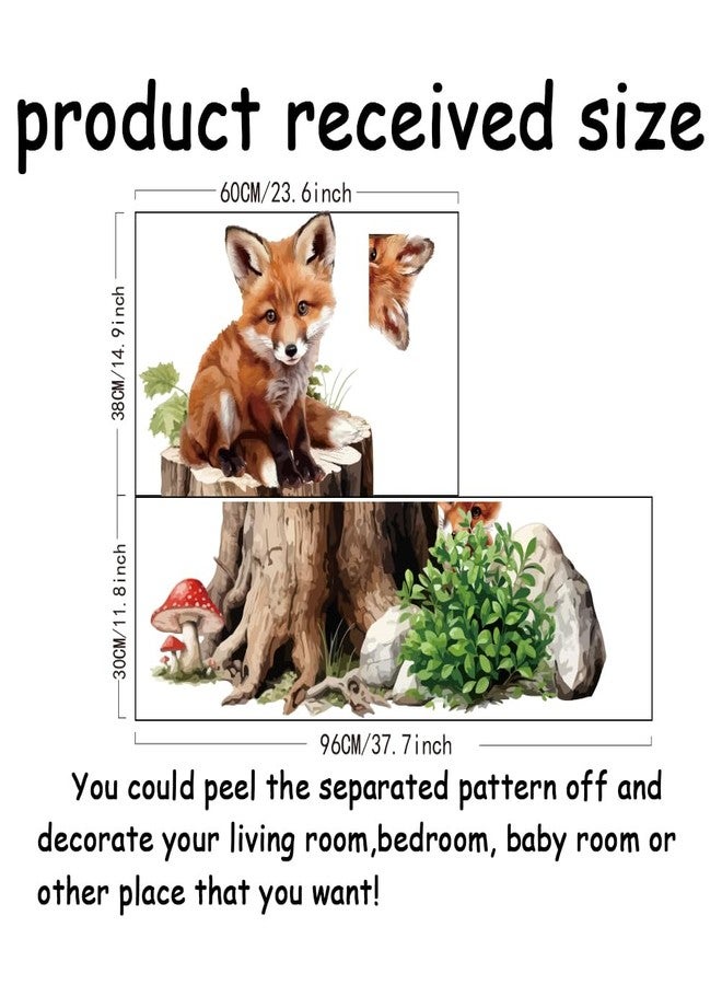 SUPERDANT Stump Fox Wall Stickers Carton Foxes Wall Decals Cute Animal Mushroom Vinyl DIY Art Decor for Baby Nursery Children Bedroom Living Room Wallpaper Decoration 37.7x26.7in - Image 2