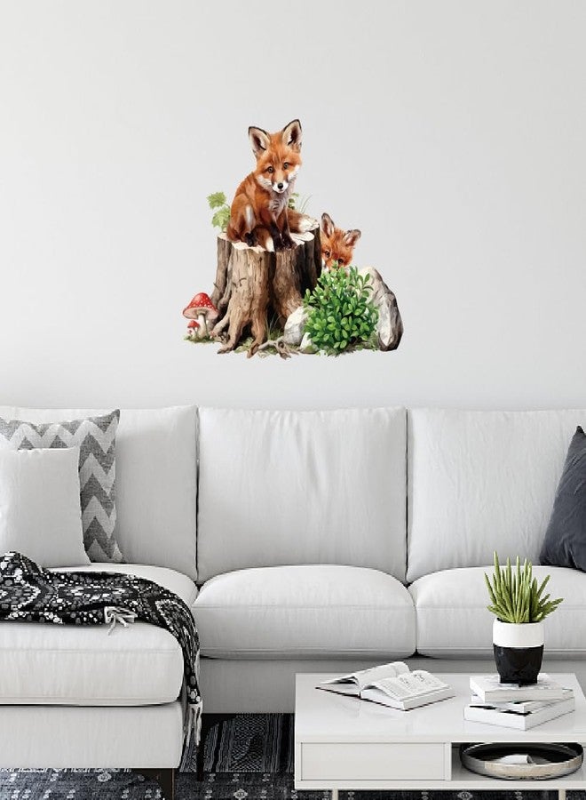 SUPERDANT Stump Fox Wall Stickers Carton Foxes Wall Decals Cute Animal Mushroom Vinyl DIY Art Decor for Baby Nursery Children Bedroom Living Room Wallpaper Decoration 37.7x26.7in - Image 3