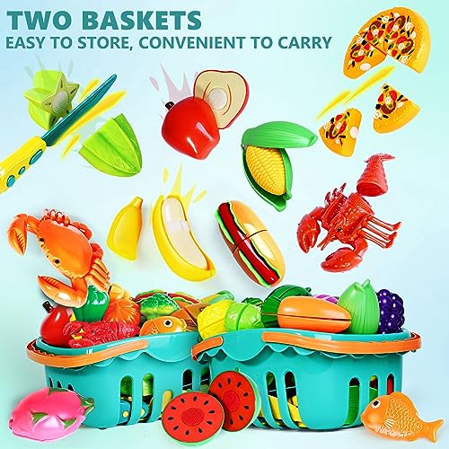 BAODLON 100 Pcs Play Food Set for Kids Kitchen, Pretend Food Toy for Toddlers Age 1-3, Plastics Cutting Fake Food/ Fruit/ Vegetable Accessories with 2 Baskets, Birthday Gifts for 2 3 4 5 Years Old Boys Girls - Image 3