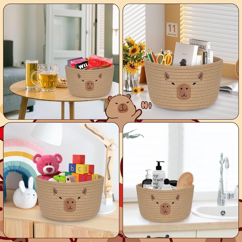 LSYDCARM Capybara Cotton Rope Basket 95 x 5 Small Woven Storage Basket Cute Pet Toy Basket for Organizing Nursery Decor Housewarming Gift  Baby Shower Gifts Brown - Image 4