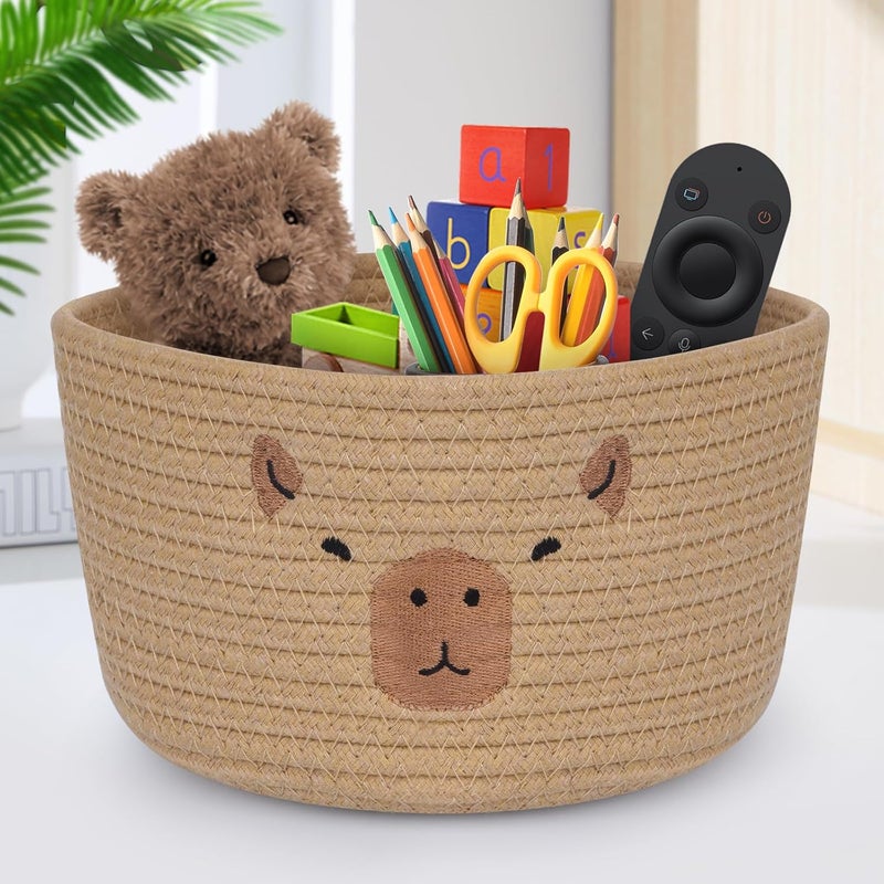LSYDCARM Capybara Cotton Rope Basket 95 x 5 Small Woven Storage Basket Cute Pet Toy Basket for Organizing Nursery Decor Housewarming Gift  Baby Shower Gifts Brown - Image 1