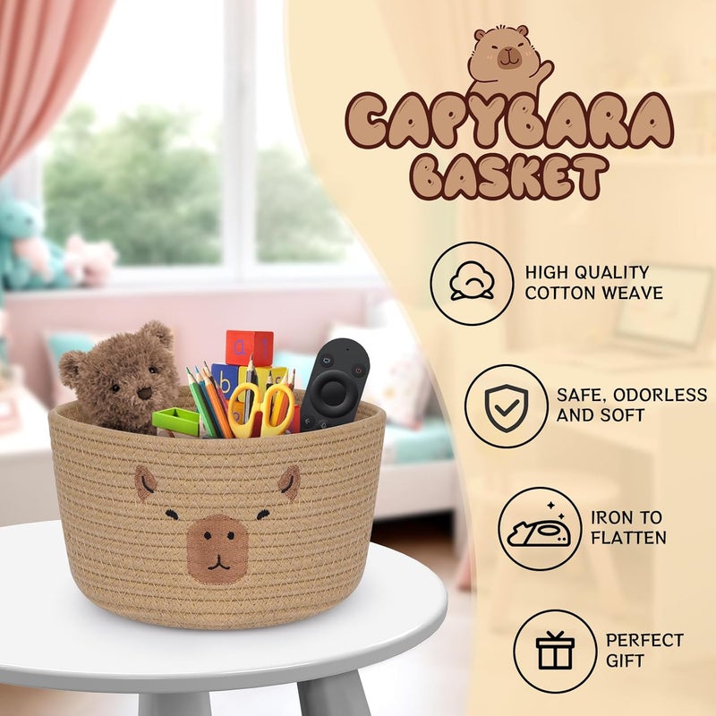 LSYDCARM Capybara Cotton Rope Basket 95 x 5 Small Woven Storage Basket Cute Pet Toy Basket for Organizing Nursery Decor Housewarming Gift  Baby Shower Gifts Brown - Image 5