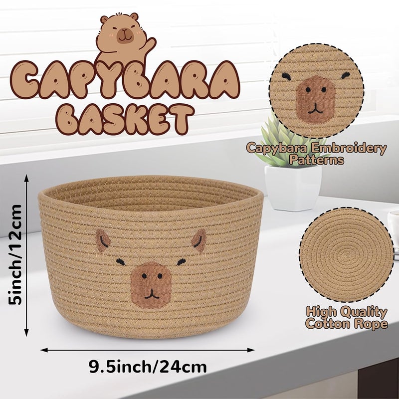 LSYDCARM Capybara Cotton Rope Basket 95 x 5 Small Woven Storage Basket Cute Pet Toy Basket for Organizing Nursery Decor Housewarming Gift  Baby Shower Gifts Brown - Image 2