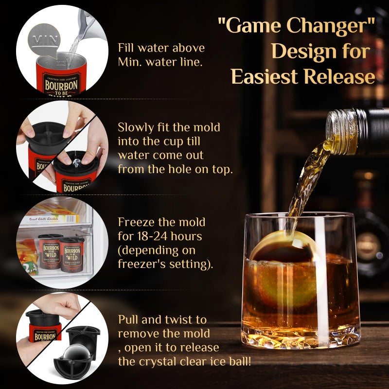 WIBIMEN Clear Ice Cube Maker - 2.5" Ball - Stainless Steel Clear Ice Maker - Compact Design - for Whiskey, Cocktails, Bourbon - 2 PACK - Image 5