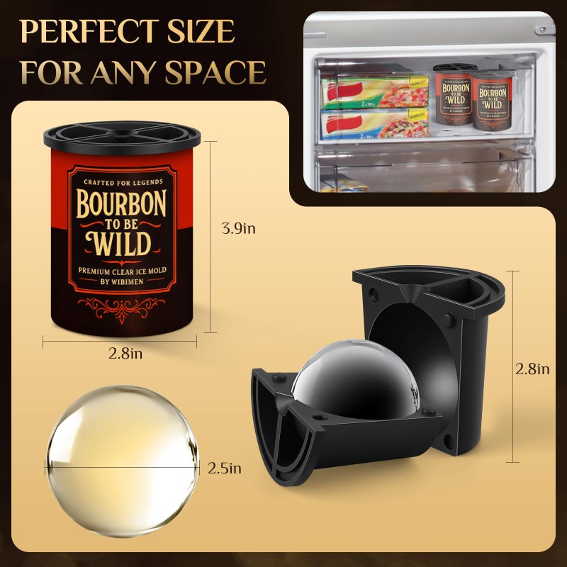 WIBIMEN Clear Ice Cube Maker - 2.5" Ball - Stainless Steel Clear Ice Maker - Compact Design - for Whiskey, Cocktails, Bourbon - 2 PACK - Image 3